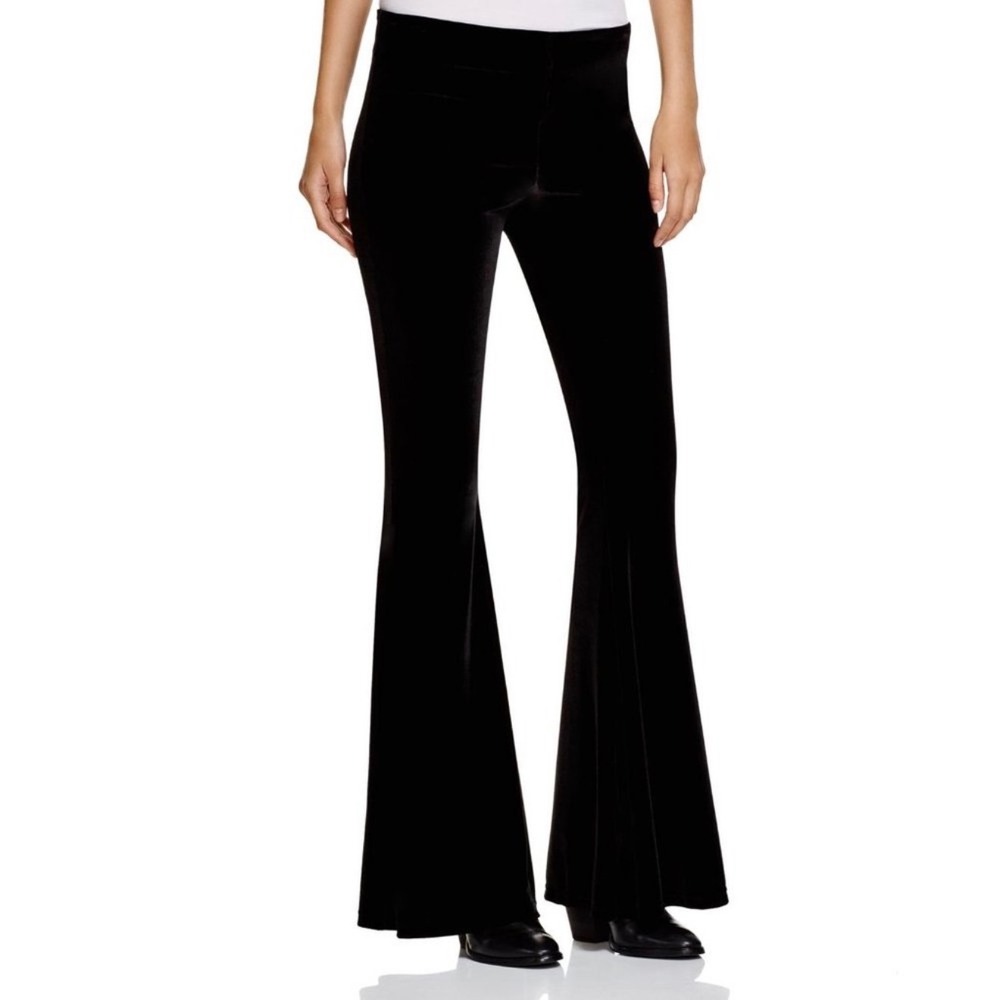 Free People Black Velvet Flare Leg Pull On Pants Bell Bottoms Small